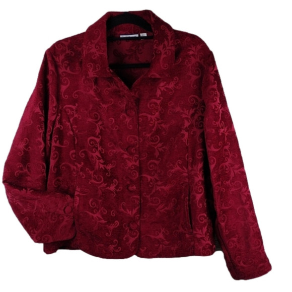 Croft & Barrow Deep Red Embroidered Tapestry Collared Button Front Jacket - Picture 1 of 16